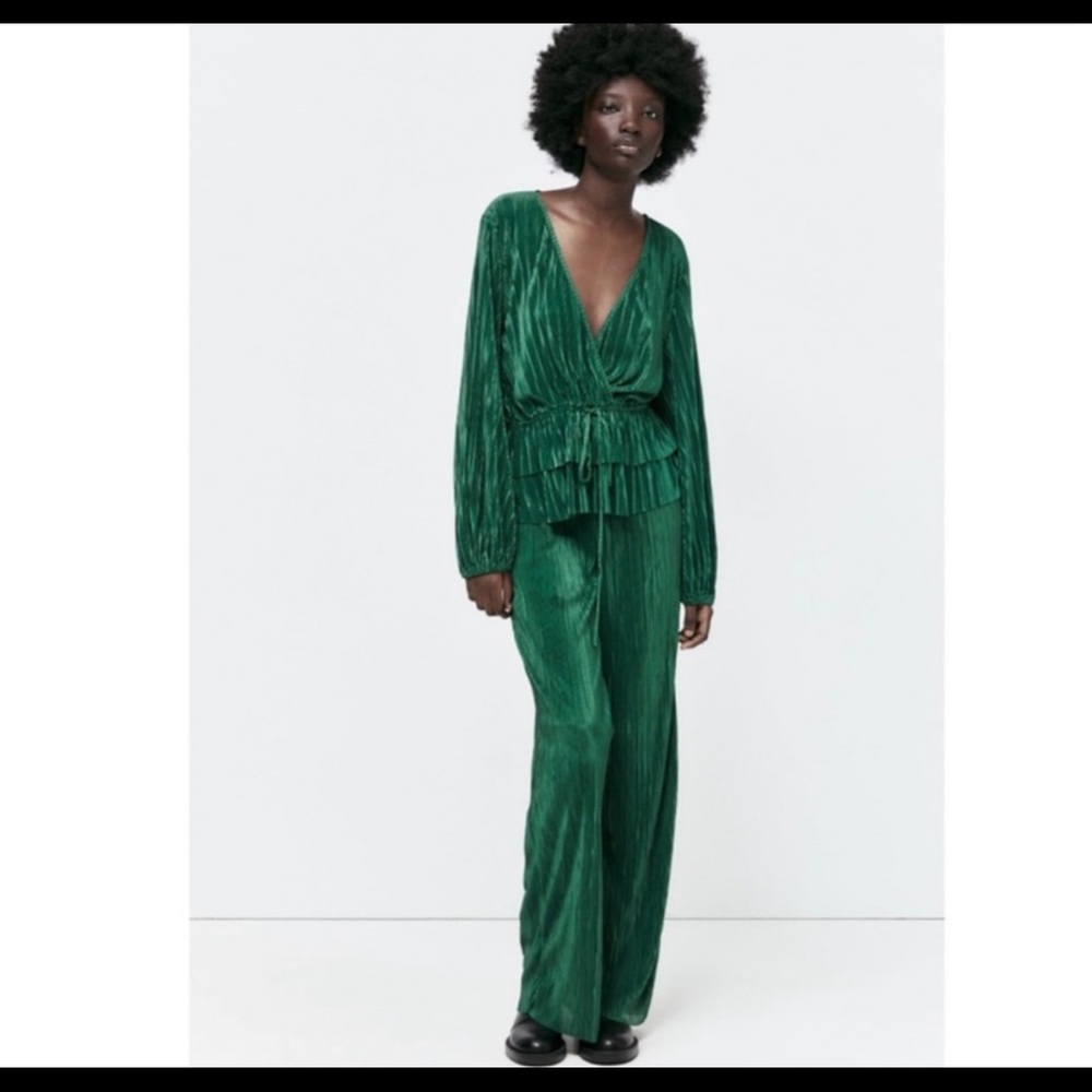 Zara Pleated Emerald Top Size S